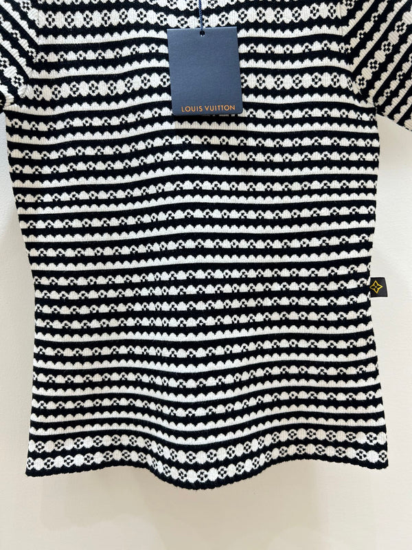 LV Short-Sleeve Knit Top Black in Cotton 217691