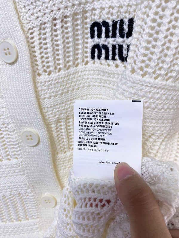 Miu Miu Cardigan Short-sleeve Shirt Cream in Wool 252212