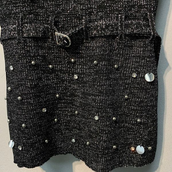 Chanel 26 Black Rhinestone Camisole in Wool 254174