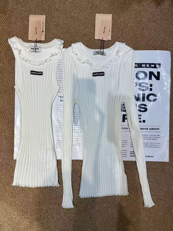 Miu Miu 26SS White Ruffled Vest in Silk 250908