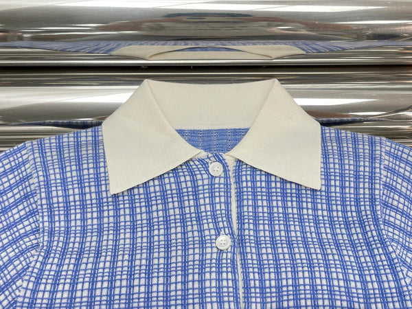 Miu Miu 26 Plaid Knit Polo Shirt Blue in Cashmere 254628
