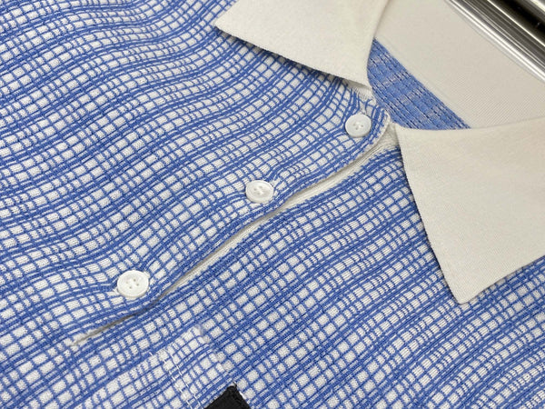 Miu Miu 26 Plaid Knit Polo Shirt Blue in Cashmere 254628
