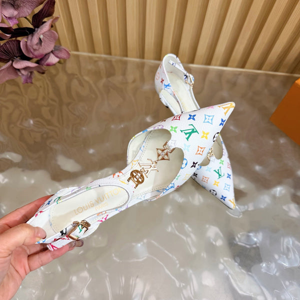 LV 6AM Slingback Pump 65 White in Monogram Cowhide 703071