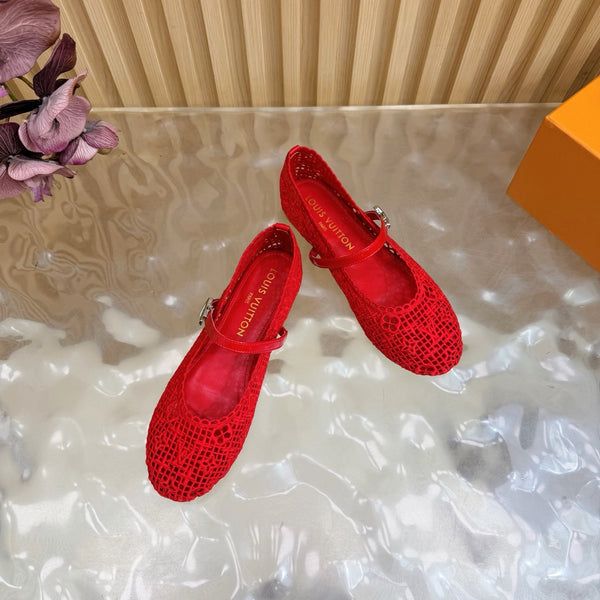 LV Romy Flat Ballerina Red in Crochet 703068