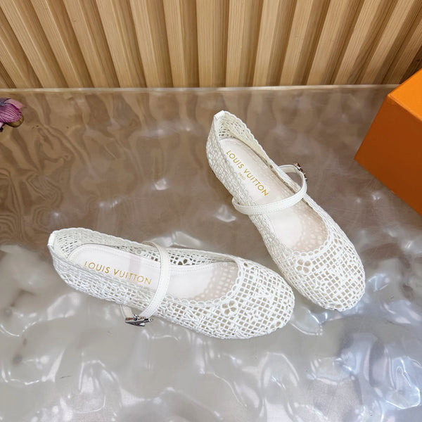 LV Romy Flat Ballerina White in Crochet 703067
