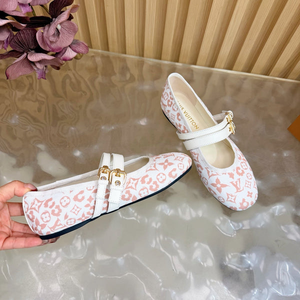 LV Romy Flat Ballerina White Light Pink in Canvas 703060