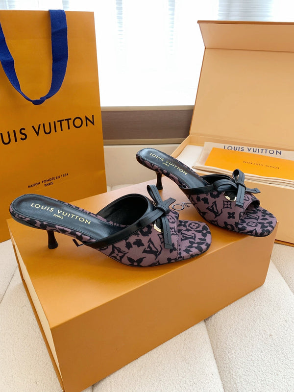 LV 26SS Single Kitten Heel Sandals 55 Purple in Cowhide 703051