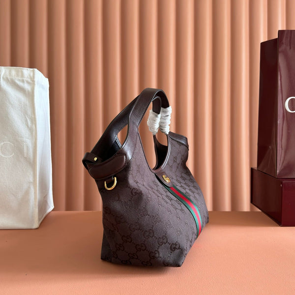 Gucci Giglio Tote Bag 25 Dark Brown in Lustrous Coated GG Fabric 284948