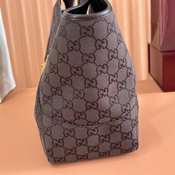 Gucci 26 Mercato Tote Bag 35cm Brown Gold in Canvas 284997