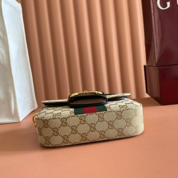Gucci 26 Horsebit Crossbody Bag 21cm Brown in Canvas 285030