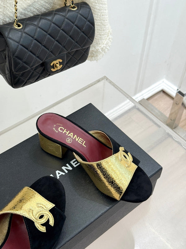 CC 26S Double C Patchwork Sandal 50 Black Gold in Custom leather 706377