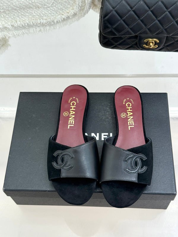 CC 26S Double C Patchwork Sandal Black Gray in Deerskin Cowhide 706372