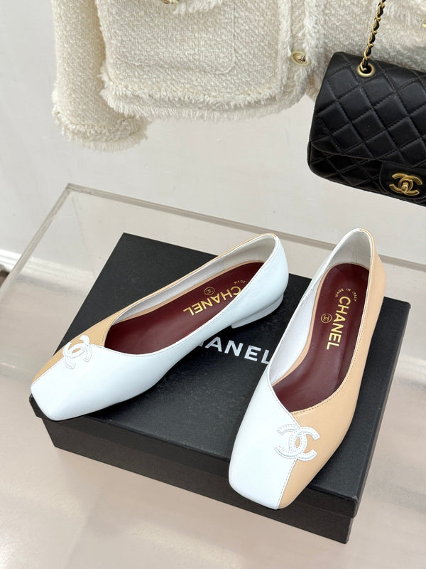 CC 26S Double C Patchwork Ballet Flat Beige White in Cowhide 706368