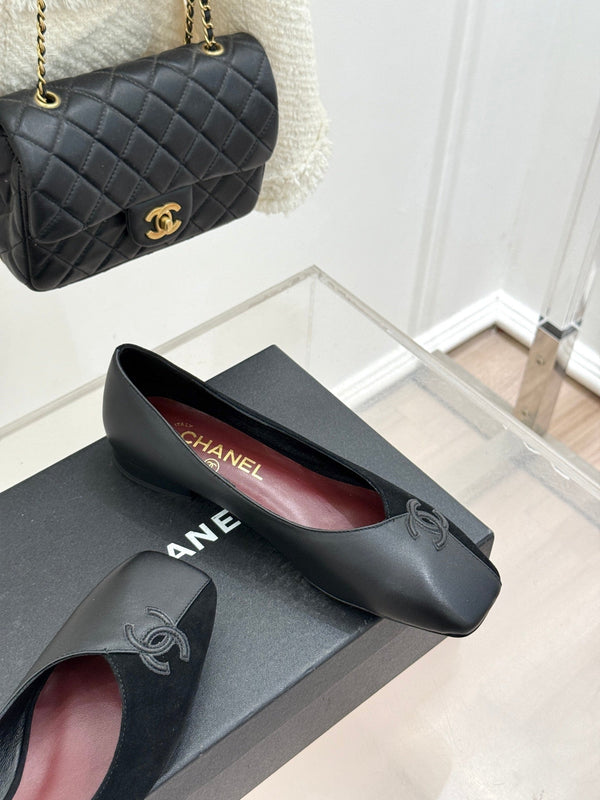 CC 26S Double C Patchwork Ballet Flat Black Gray in Deerskin Cowhide 706367