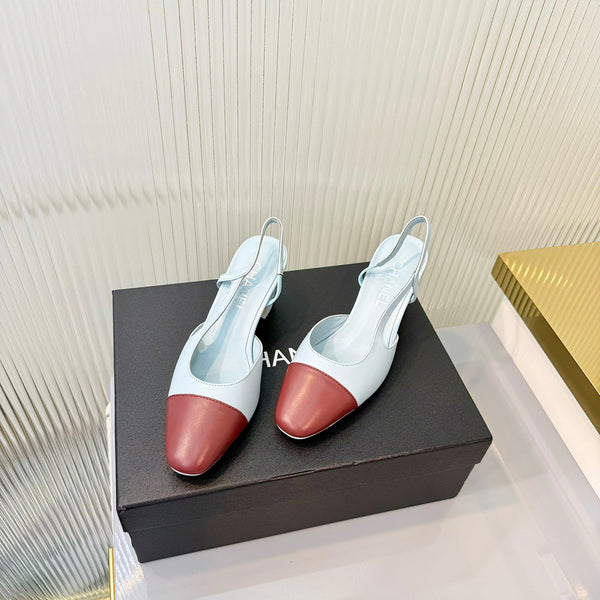 CC 26 Slingback High Heel 6.5cm Light Blue Burgundy Lambskin 714019