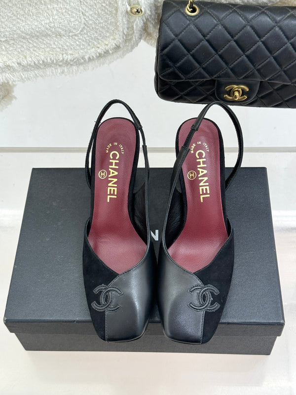 Chanel 26S Slingback 85mm Black Gray in Cowhide 706354