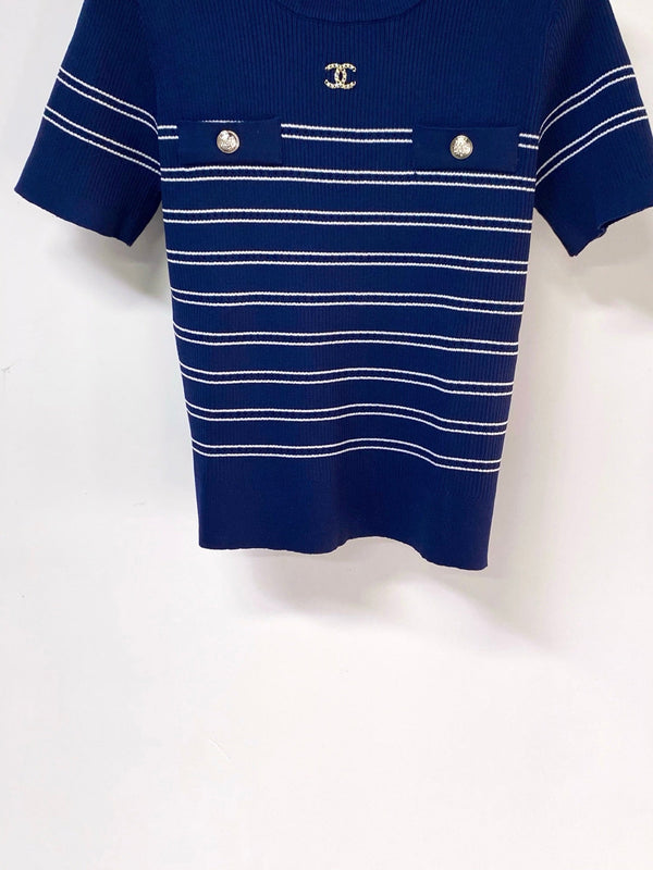 Chanel Short-Sleeve T-Shirt Navy Blue in Wool 287134
