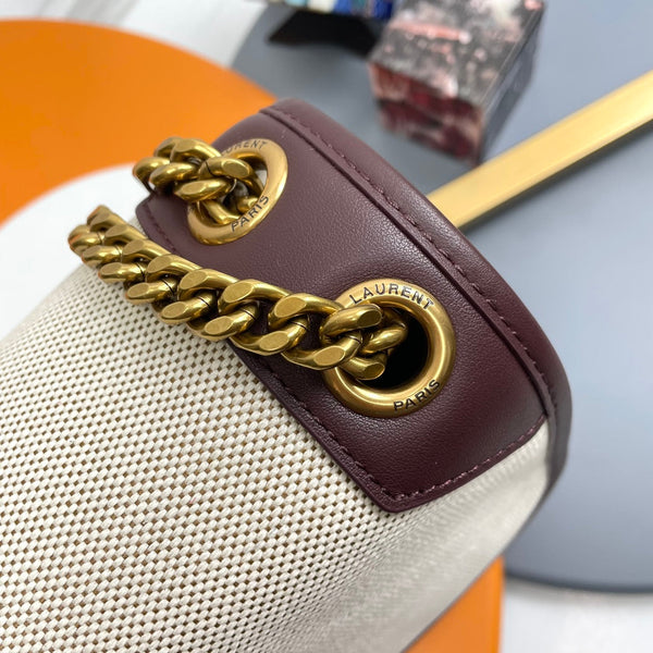 YSL Niki Shoulder Bag 28cm Ivory in Linen 285496
