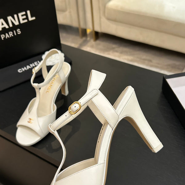Chanel 26P Metallic Double C Stiletto Sandals 70 Ivory In Sheepskin 717713