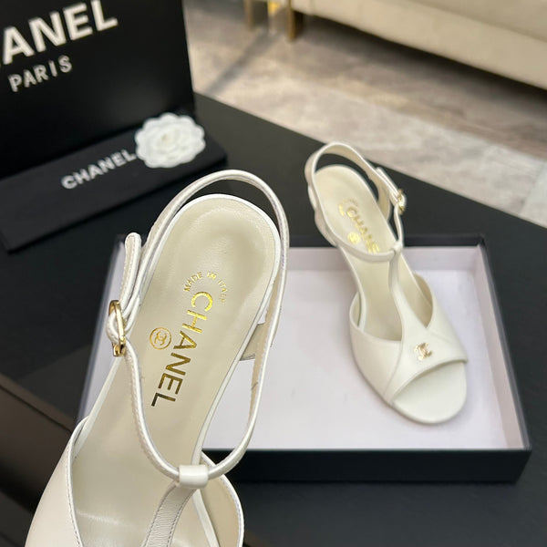 Chanel 26P Metallic Double C Stiletto Sandals 70 Ivory In Sheepskin 717713