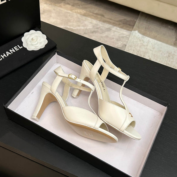 Chanel 26P Metallic Double C Stiletto Sandals 70 Ivory In Sheepskin 717713