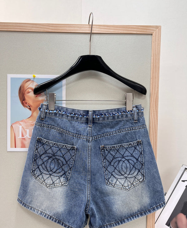 Chanel 26 Straight-leg A-line Shorts Blue in Cotton 305585