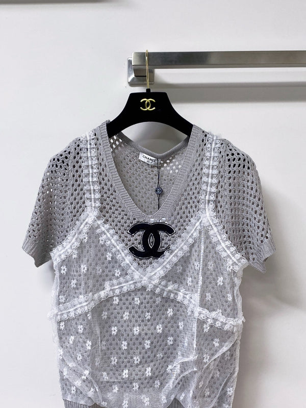 Chanel Short-Sleeve T-Shirt Gray in Wool 305816