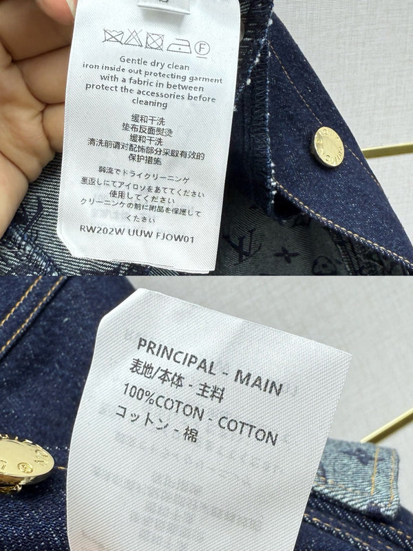 LV 26SS Short-Sleeve Dress Denim Patchwork Dark Blue In Cotton 367726