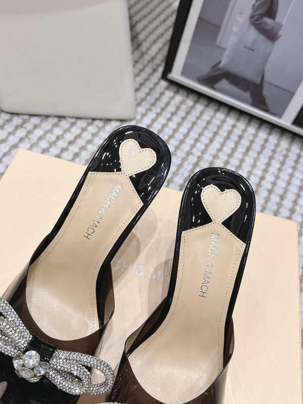 Mach & Mach 26 High Heels Crystal Sandals 95 Black in Leather 722821