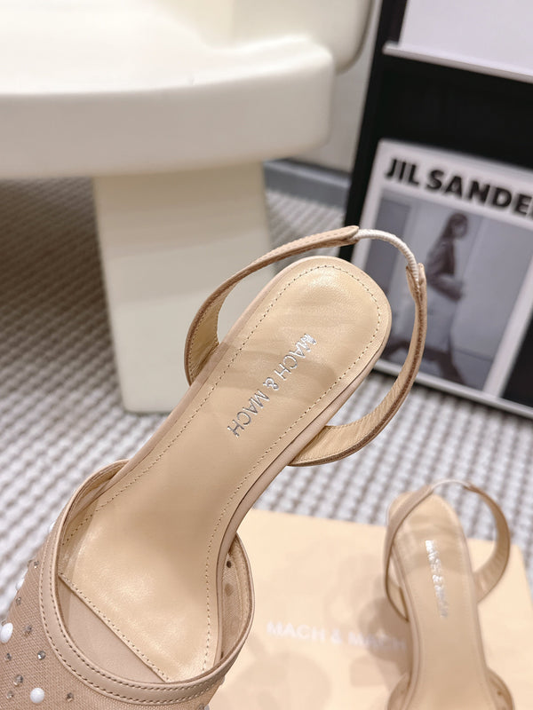 Mach & Mach 26 Pointed Toe High Heels 85 Crystal Nude Beige in Sheepskin 722817