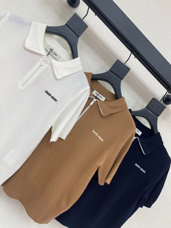 Miu Miu 26 Zip-up Polo Shirt in Wool 370566