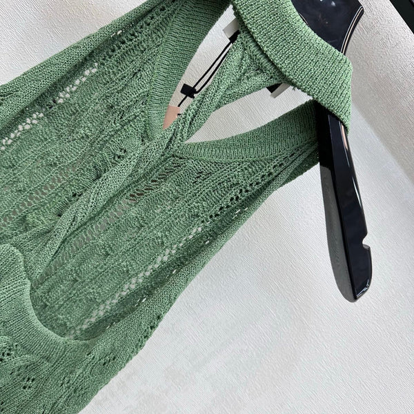 Miu Miu 26 Backless Knit Vest Green in Wool 366904
