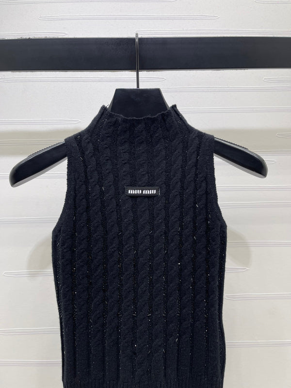 Miu Miu 26 Heavy-duty Cable Sleeveless Vest Black in Wool 366350