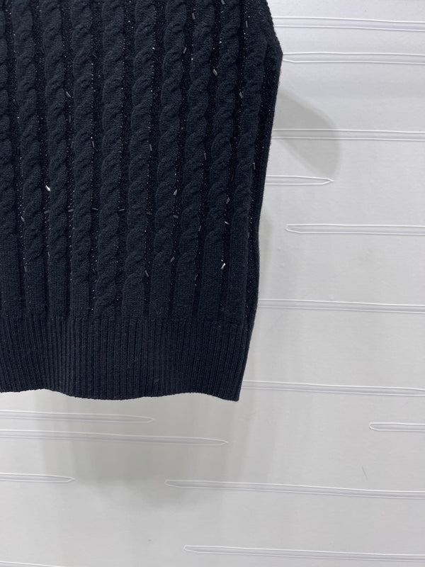 Miu Miu 26 Heavy-duty Cable Sleeveless Vest Black in Wool 366350