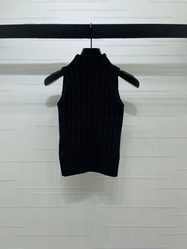 Miu Miu 26 Heavy-duty Cable Sleeveless Vest Black in Wool 366350