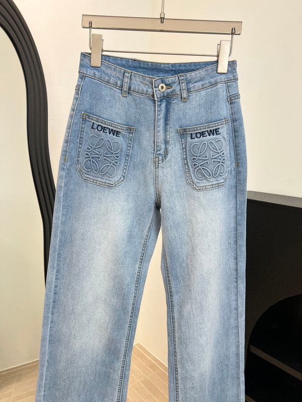 Loewe Embroidered Pocket Jeans Blue in Cotton 328340