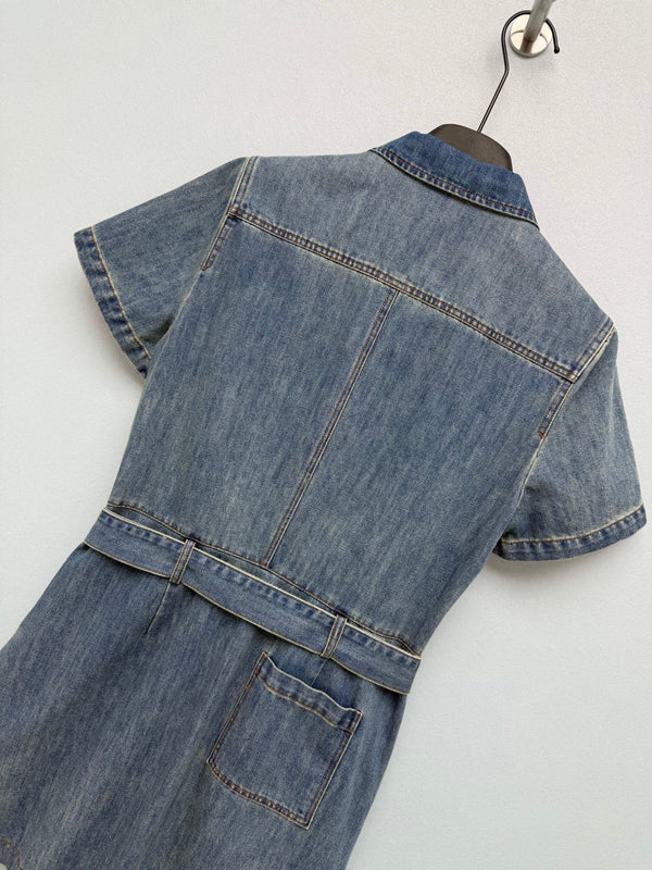Loewe 26 Collared Short-Sleeve Denim Shirt Dress Blue in Cotton 373781