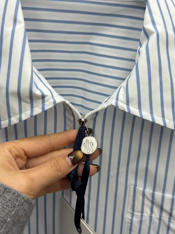 Moncler Shirt Zipper White Blue in Cotton 374675