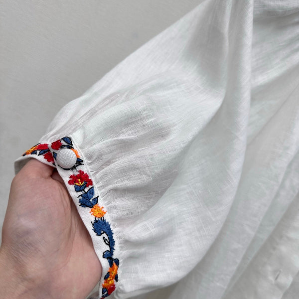 LP Colorful Embroidered Lantern Sleeve Shirt White in Linen 375372