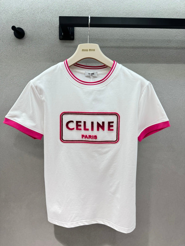 Celine Flocked Two-Tone T-Shirt in Polyester 375188