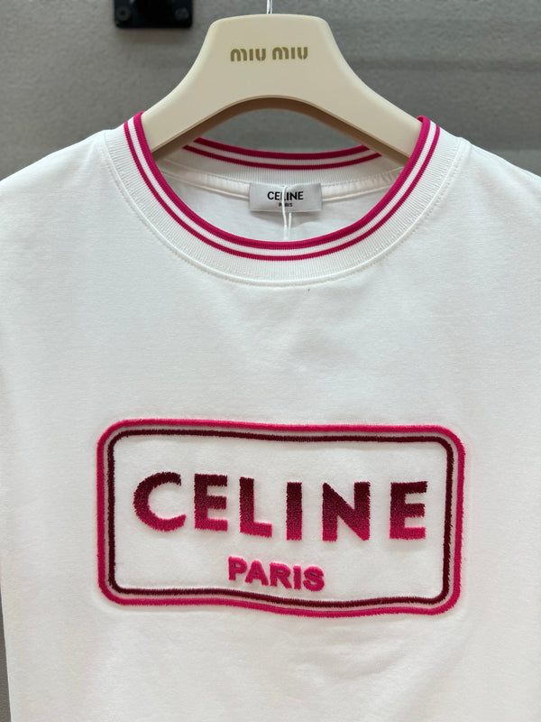 Celine Flocked Two-Tone T-Shirt in Polyester 375188