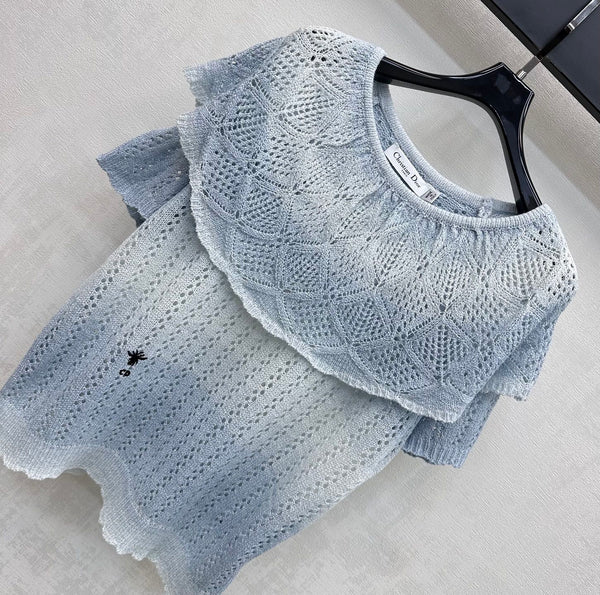 Dior 26 Patchwork Knit Top Blue in Wool 375295