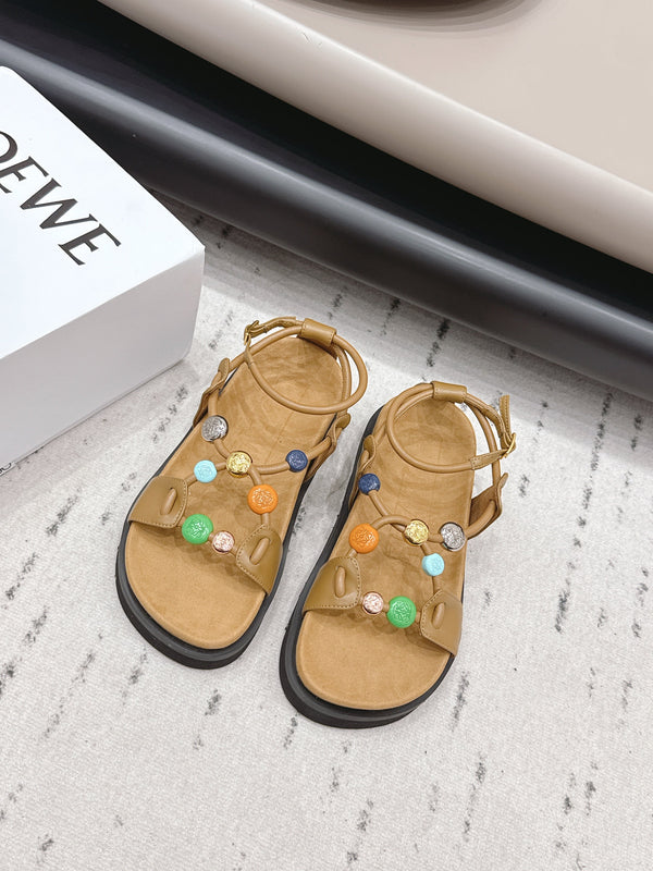 Loewe x Paula's Ibiza Anagram Pebble Bead Sandals Light Brown in Sheepskin 738798