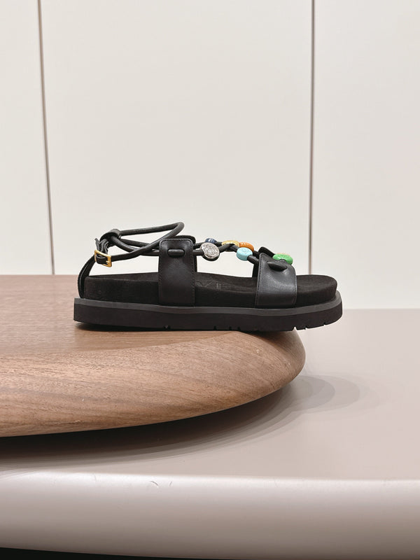 Loewe x Paula's Ibiza Anagram Pebble Bead Sandals Black in Sheepskin 738797