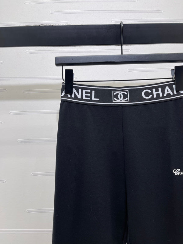Chanel Webbing Letter Flare Pants Black in Rayon 376052