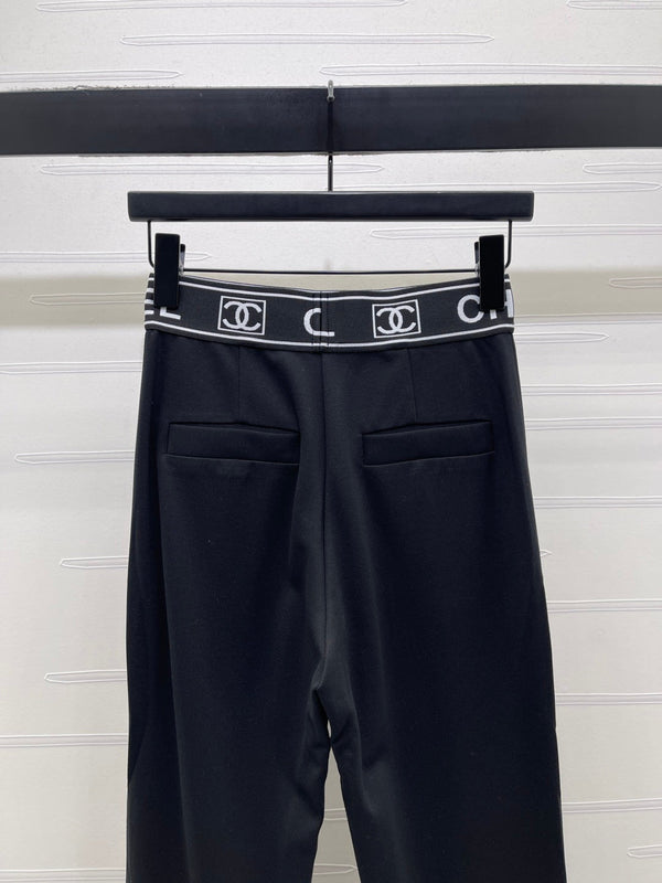 Chanel Webbing Letter Flare Pants Black in Rayon 376052
