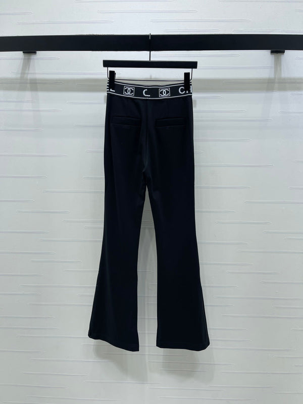 Chanel Webbing Letter Flare Pants Black in Rayon 376052