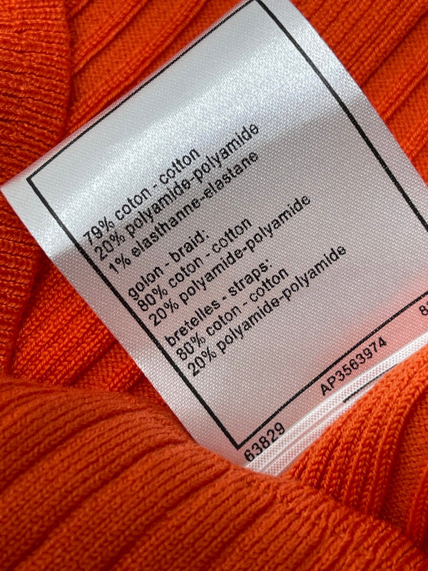 Chanel 2026 Vertical Ribbed Crew Neck Knit Vest Orange in Knit Fabric 376046