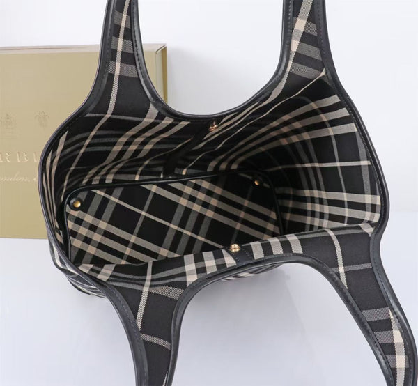 Burberry Large Check Tote Bag 41cm Black in Calfskin