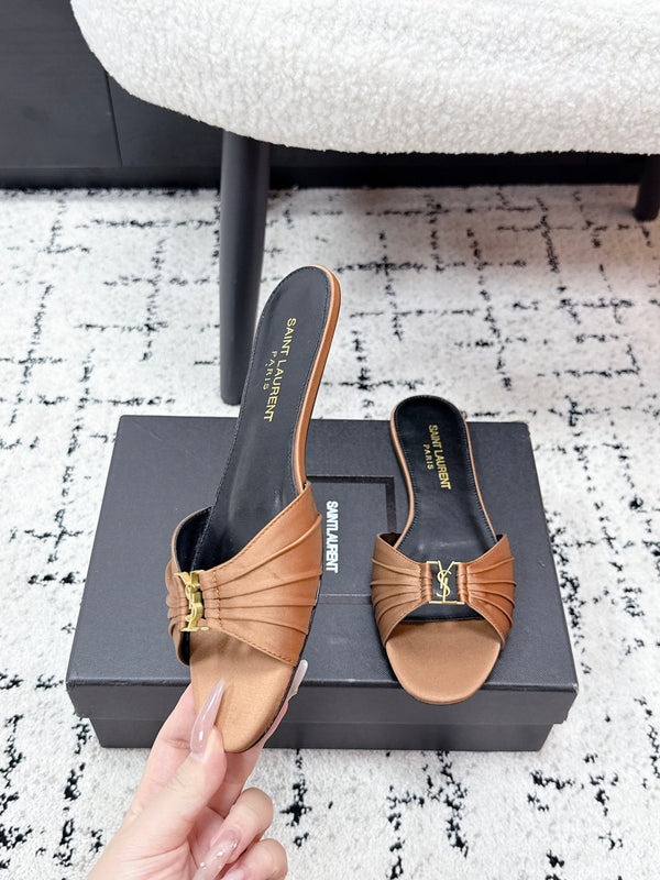 YSL Babylone Slides Brown in Silk 743653